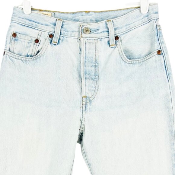Levis 501 Women's High-Rise Tapered Button Fly Blue Denim Jeans Sz 26x25 Cotton - Picture 3 of 12